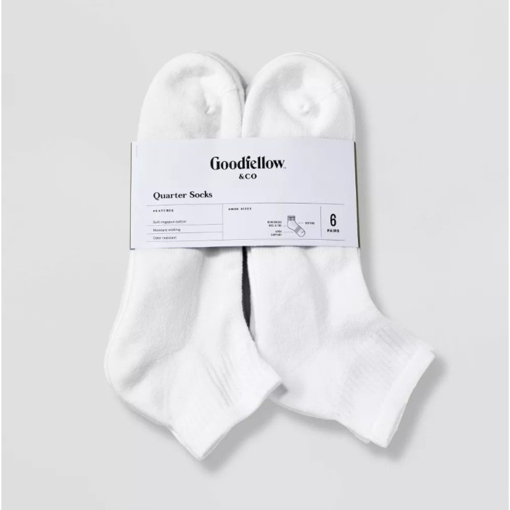 Goodfellow & Co Mens White Quarter Socks 6pk x 2 12 TOTAL Arch Support 6-12